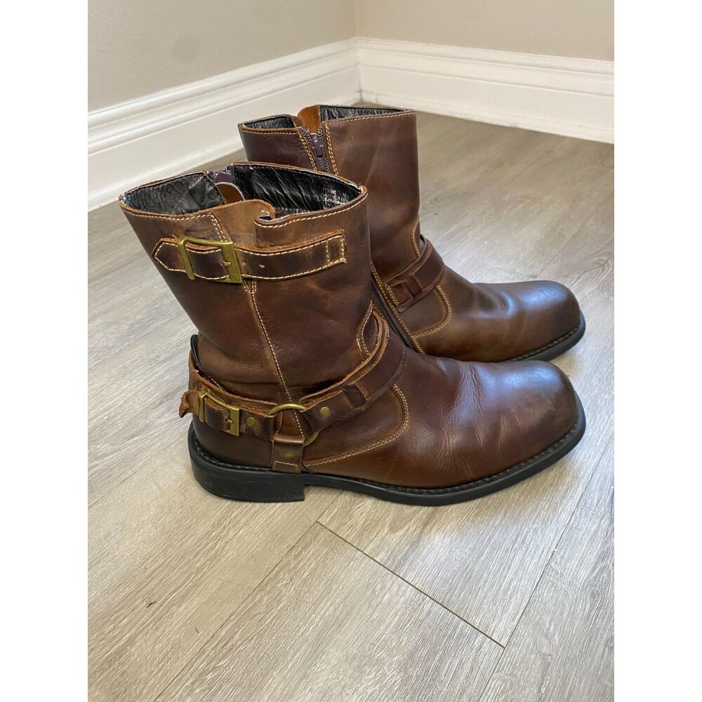 Natha Lavorazione Artigiana Harness Boots Men's 11.5 Brown Leather Biker Moto